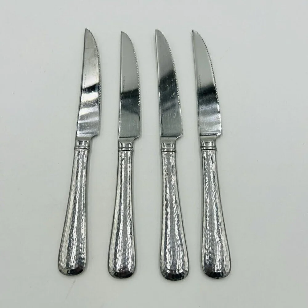 Reed and Barton Heritage Mint Hammered Stainless Steak Knives 9” Set of 4